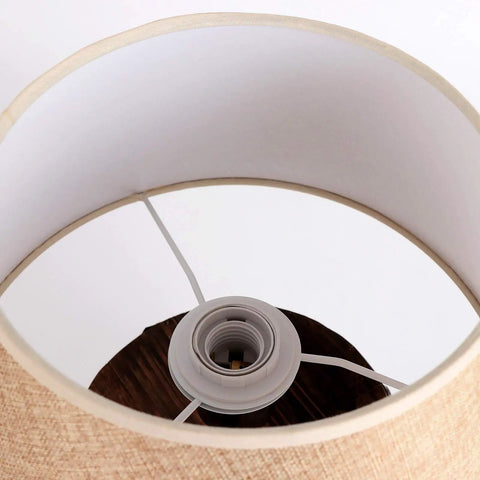 Antique Modern Wood Wine Barrel Desk Lamp With Fabric Shade Plug In Table Lamp With Switch For Bedroom And Living Room E26 Max 60W Incandescent Or LED Compatible Bulb Not Included 20.07 Inches Tall And 8.66 Inches Wide