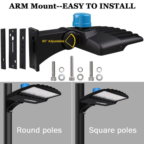150W LED Parking Lot Light 21000 Lumens 5700K Daylight White with arm mount and adjustable panel installation parts