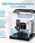 Aeitto countertop ice maker, black with transparent body, front view showing digital control panel.
