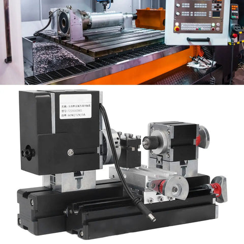 Baxnore Mini Lathe Kit, High Speed 12000RPM Metal Rotating Lathe With Drill Chuck, CNC machine parts close-up view.