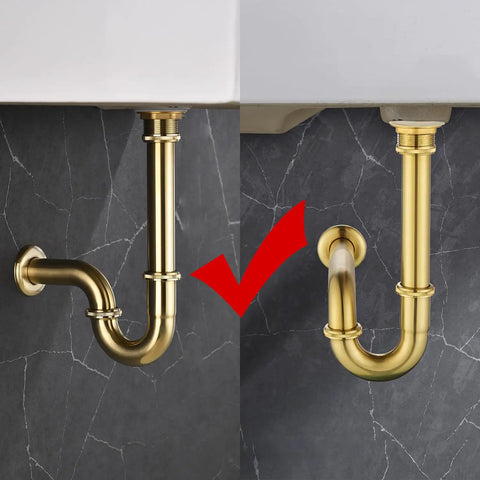 Comparison of new and old brushed gold U-shape sink stopper kit with overflow for bathroom, showcasing easy install with pop up waste set.