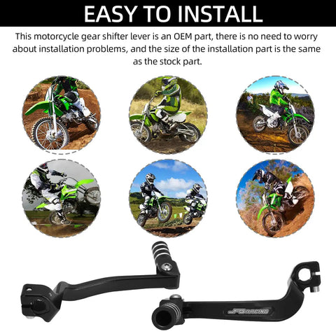 Beefy Folding CNC Gear Shifter Lever For KLX110 KLX110L KLX110R 2010 to 2023 with easy installation demonstration on dirt bikes