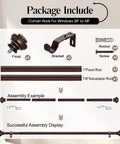 Bronze Heavy Duty Curtain Rods Set 28 to 48 Inches With Classic Finials, Adjustable and Durable Window Rods including components
