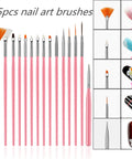 15 pink-handled nail art brushes from the 21 Piece Nail Art Kit With Resin Palette Dotting Pens And Brushes For Acrylic Nails And Nail Art