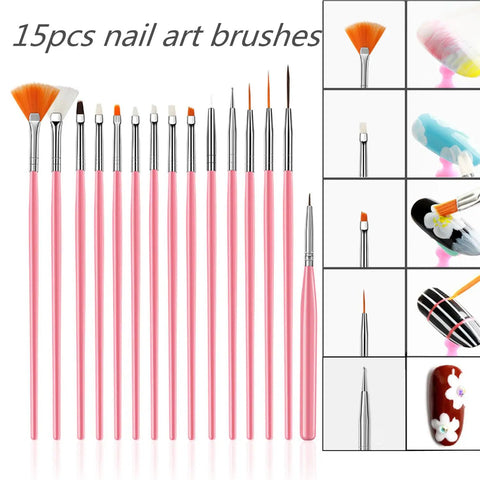 15 pink-handled nail art brushes from the 21 Piece Nail Art Kit With Resin Palette Dotting Pens And Brushes For Acrylic Nails And Nail Art