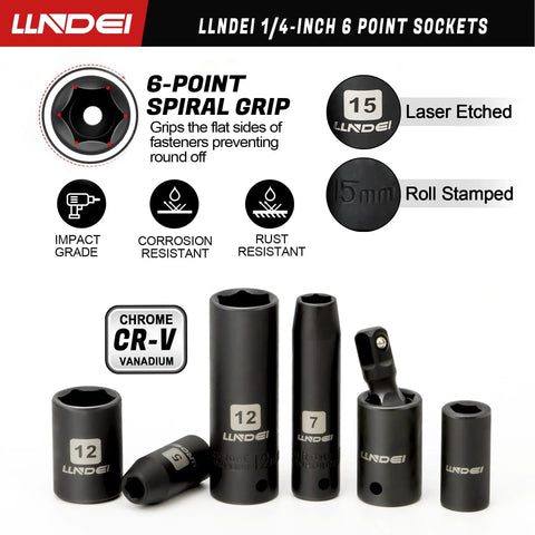 Your Go-To Quarter Inch Drive Socket And Nut Driver Set 44-Pc Kit With Deep And Shallow Metric Sockets From 4Mm To 15Mm displayed