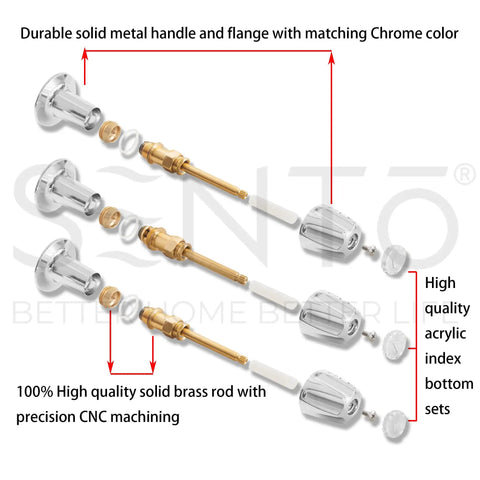Exploded view of Three Handle Tub And Shower Trim Kit For Price Pfister Faucets All Metal Construction with parts labeled.