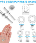Must Have 1000-Piece Aluminum Pop Rivets Kit With 14 Sizes And Stainless Backup Washers, showing rivets and washers in hand.