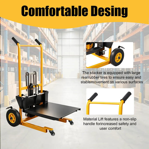 Heavy Duty Foldable Hydraulic Material Lift Stacker 450 Lb Portable Pallet Truck With Swivel Casters Adjustable Forks Warehouse Cart Built Legit To Handle Massive Loads Zero Sweat Everyday
