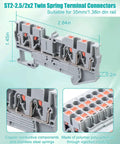 Industrial Grade Heavy Duty Din Rail Terminal Block Kit With 32 Amp Push In Connectors, 2.84in long by 1.45in high, designed for 35mm DIN rail.