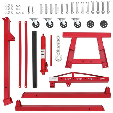 Heavy Duty Hydraulic Engine Hoist And Cherry Picker Shop Rig For Gearheads 2 Ton 4400 LBS Lift Capacity Solid Steel components and assembly parts.