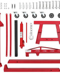 Rock Solid Heavy Duty Folding Engine Hoist 2 Ton 4400 Lbs Hydraulic Tilting Shop Crane components including red steel parts and casters.