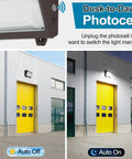 150W LED Wall Pack Light With Photocell Dusk To Dawn Outdoor Security Lighting on building wall with auto on/off feature