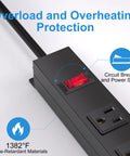 Six Outlet Metal Power Strip With Wall Mount Heavy Duty Switch Rugged Aluminum Body 14AWG Cord 6 Foot Length 15A 125V 1875W Black