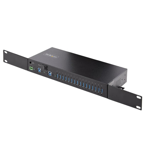 Built Like A Tank 16 Port Industrial USB 3.2 Gen 1 Hub With Heavy Duty Metal Casing for tough worksite connections.