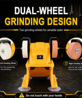 Badass Heavy Duty Cordless Mini Bench Grinder Compatible With DeWalt 20V Tools with dual grinding wheels for polishing tasks.