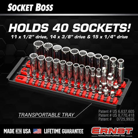 Socket Boss Multi Drive Organizer Tray With 13 Inch Rails Blue For Automotive Techs Pro Grade Socket Storage That Fits In Drawer Or On The Go Keeps Sockets Tight And Clutter Free Made In USA