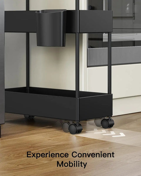 Slim 3 Tier Rolling Storage Cart On Wheels For Narrow Spaces Ideal For Bathroom Kitchen Laundry Room Black Space Saver Organizer With Easy Glide Wheels