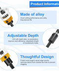 Six Piece Alloy Countersink Drill Bit Set With Depth Stop features close-up of alloy construction and adjustable depth design.