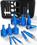 Badass 15 Piece Diamond Hole Saw Kit With Core Drill Bits Spanning Quarter Inch To Two Inches Featuring Carbide Bits And Manual Screwdriver, blue drill bits with case.