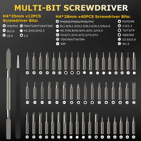 Mini 3.7V Cordless Electric Screwdriver Kit With LED Light 57 In 1 Magnetic Precision Screwdriver Set showing various bits