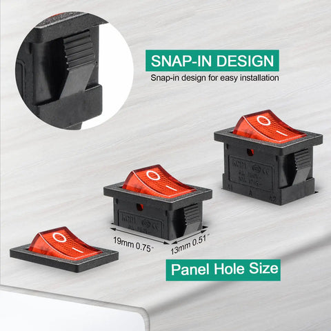 Red LED Boat Rocker Toggle Switch 12 to 24V SPST On Off 3 Pin 2 Position Snap Action 20A Built For Marine Boats Cars