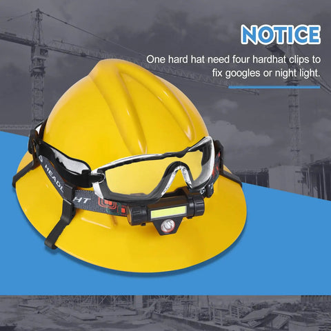 16Pcs Hard Hat Light Clips for Headlamps, Anti Slip and Stable Buckle Design Headlamp Holders with goggles on yellow hard hat