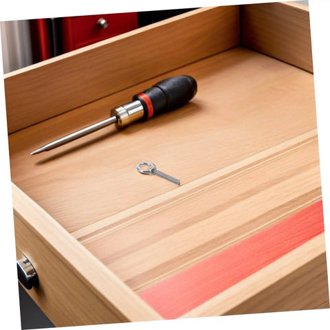 Heavy Duty M10x60 Stainless Steel Eye Bolts With Nuts And Washers installed with screwdriver on wooden drawer