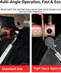 Heavy Duty Ratchet Cargo Winch Tensioner Bar 18 And 22 Inch Reversible Tool showing standard and tight space use
