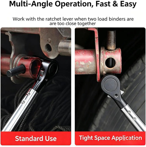 Heavy Duty Ratchet Cargo Winch Tensioner Bar 18 And 22 Inch Reversible Tool showing standard and tight space use