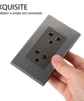 Heavy-Duty 6-Hole Circular Wall Outlet Socket Cover In Rust-Free Stainless Steel with a hand showing installation ease.