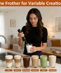 Rechargeable Milk Frother Handheld Electric Coffee Mixer Wand On The Go With Stainless Steel Whisk And Portable Case for making lattes.