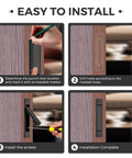 Installation steps for Matte Black Flush Mount Pocket Door Pull Handle With Edge Pull, showing marking, drilling, and screwing process.
