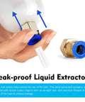 Close-up of Power Steering Fluid Extractor And Refill Pump Kit, 200cc Manual Suction And Injection Tool with lock button and hoses.
