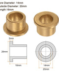 Two Pack Flanged Bronze Sleeve Bearings 14mm x 20mm x 16mm Oilless Bushing For Machinery Gold Finish, shown with dimensions