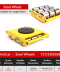 Heavy Duty Equipment Dolly Moving Skate With 360 Degree Turntable For Warehouse And Factory Heavy Cargo Low Profile Machinery Skate Dolly With Non Slip Surface 15 Ton Capacity showcasing steel wheels and turntable.