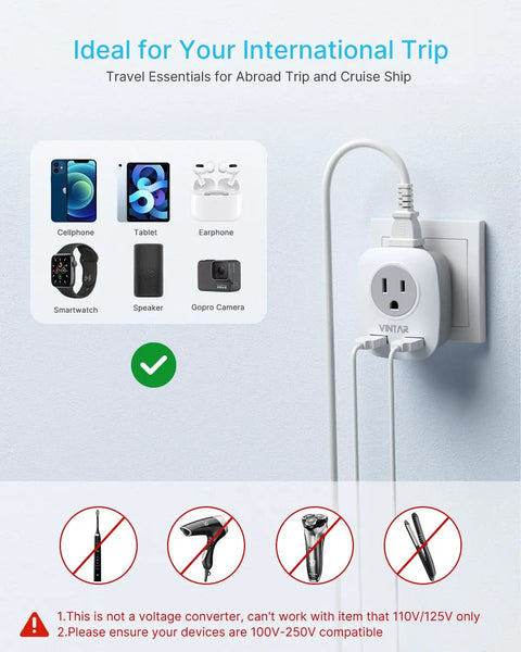 US To Europe Travel Adapter With 2 USB Ports And 2 Outlets Type E F Schuko Power Plug for multiple devices plugged in.