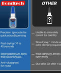 Comparison chart showing Bondtech clear glass glue and other glue for repair and bonding, highlighting features and differences.