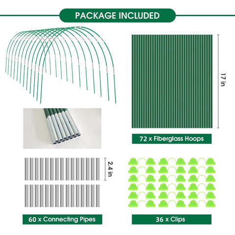 72 Piece Garden Hoop Kit For Raised Beds And Greenhouses 12 Sets Of 8 Foot Fiberglass Hoops For A DIY Grow Tunnel Built Tough Rust Free Plant Support Stakes For Netting And Row Covers