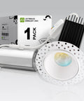 Trimless 2 Inch LED Recessed Light Canless Dimmable Downlight 15W 120V White, Airtight Aluminum Housing shown with packaging
