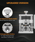 Upgraded Mini Drill Powered Wire Stripper Hand Crank Wire Stripping Machine showing knob adjustment and steel rollers