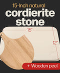 Rectangular Pizza Stone For Oven And Grill With Free Wooden Peel, Extra Large 15 By 12 Inch Cordierite Stone and peel shown
