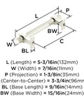 Carrigan Polished Nickel Cabinet Pull Three And Three Quarters Inch Center To Center 96mm dimensions diagram
