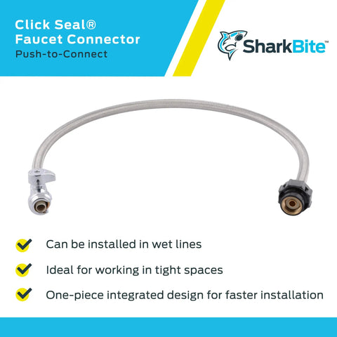 1/2 Inch Straight Stop To 1/2 Inch NPSM Click Seal Faucet Connector, 30 Inch Push To Connect Brass Plumbing Fitting for PEX