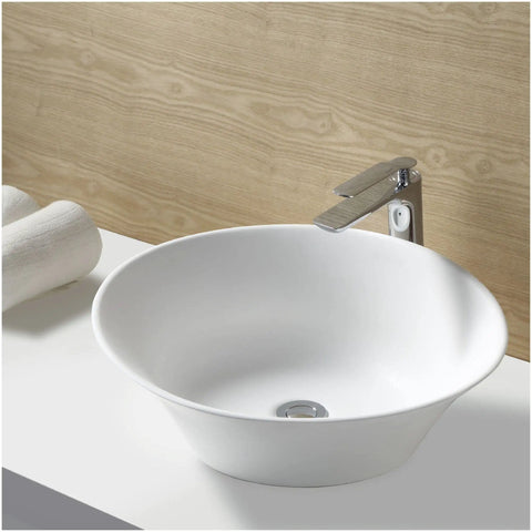 Above Counter Oval Vessel Sink In Matte White 21 Inch Made From 100 Percent Pure Acrylic Resin Non Porous Hygienic on counter