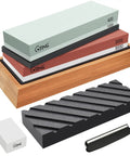 All In One Knife Sharpening Kit With Dual Grit Wet Stone System 400 1000 And 3000 8000 Flattening Stone Angle Guide Non Slip Bamboo Base