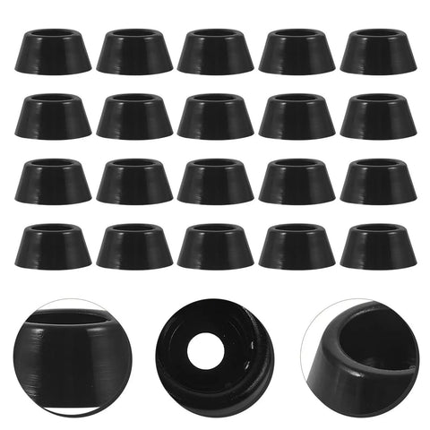 Non Slip Furniture Feet Pads 20pcs Set, black rubber levelers with stainless steel tips, close-up view included.