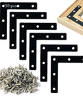 Complete Flat Corner Braces Set For DIY Furniture Repair Three Eighths Inch Right Angle Black Brackets Includes Thirty Braces