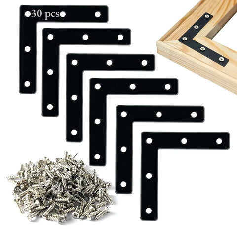 L Shaped Corner Braces Kit With 30 Brackets And 150 Screws for DIY furniture repair and frame assembly, black finish
