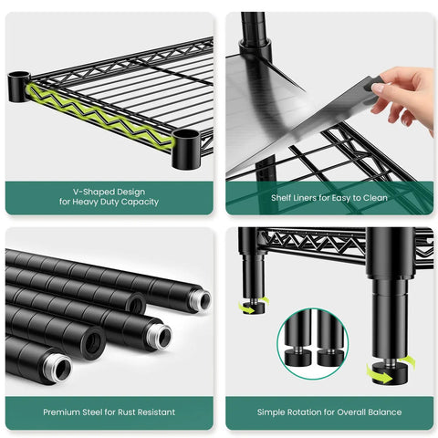 Heavy Duty 5 Tier Wire Shelving Unit With Liners Built Like A Tank For Serious Garage Organization Adjustable Steel Storage Rack Measuring 48 By 18 By 72 Inches Handles Up To 1875 Pounds Black